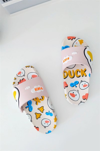 Duck Baskılı Çocuk Sandalet Pembe