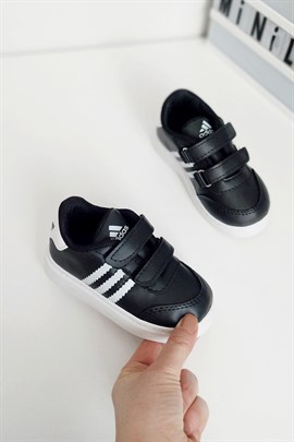 3 Çizgili Çocuk Spor Ayakkabı Siyah Beyaz