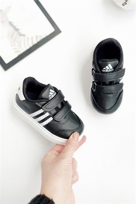 3 Çizgili Çocuk Spor Ayakkabı Siyah Beyaz