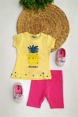 Ananas Baskılı Kız Çocuk Takım Sarı Pembe