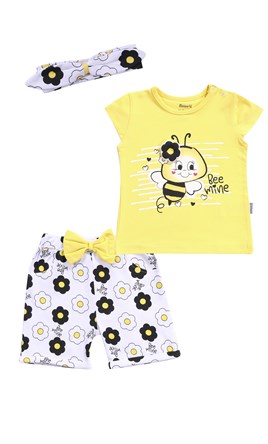Arı Baskılı Sarı Rengi Kız Çocuk Şortlu Takım