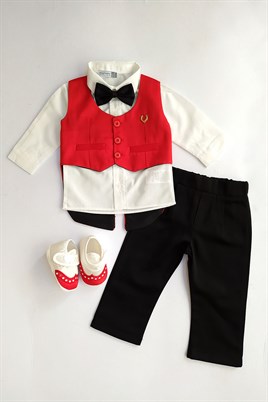 Erkek Bebek 6' lı Takım Elbise Siyah Kırmızı