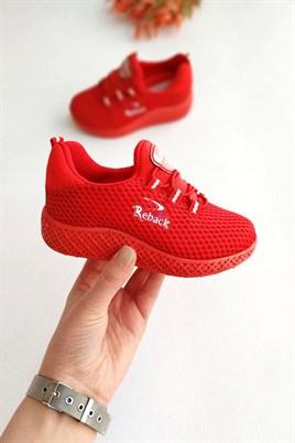 Fileli Bağcıklı Çocuk Ayakkabı Kırmızı