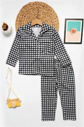 Kareli Çocuk Pijama Takımı Siyah Beyaz