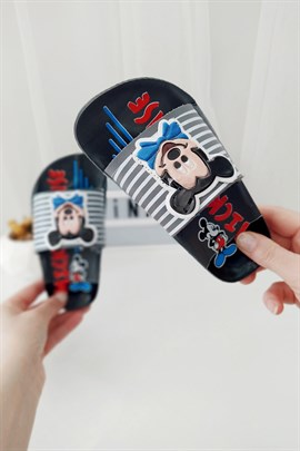 Mickey Mouse Baskılı Çocuk Sandalet Siyah