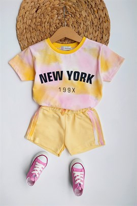 New York Baskılı Kız Çocuk Takım Sarı