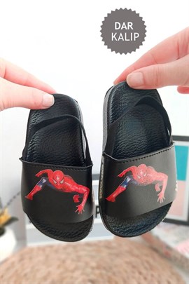 Örümcek Adam Baskılı Arkası Lastikli Çocuk Sandalet Siyah Kırmızı