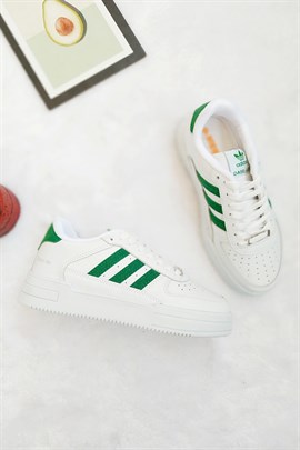 Yanı Çizgili Yüksek Taban Spor Ayakkabı Beyaz Yeşil