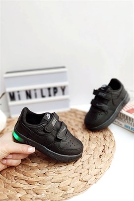 Yapışkanlı Işıklı Çocuk Spor Ayakkabı Siyah